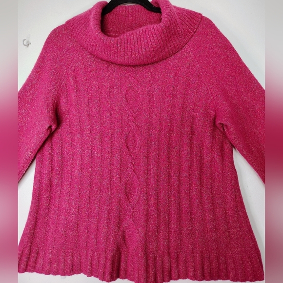 Talbots Women's Merino Wool Cowl Neck Sweater Pink Cable Knit Size 2XP. - Picture 8 of 16
